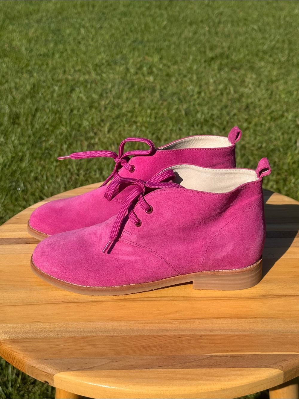Ladies Boden Pink Suede Lace-Up Ankle Boots